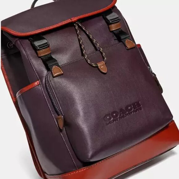 Coach Backpack Mens League Flap Large Leather Oxblood Red C5342 Laptop Sleeve - Picture 2 of 13